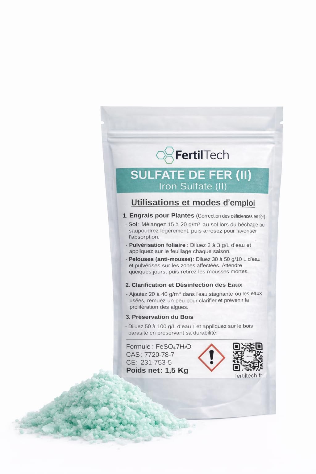 Sulfate de Fer II 1,5 kg : Engrais Anti-Carence pour le Soin des Plantes et de la Pelouse