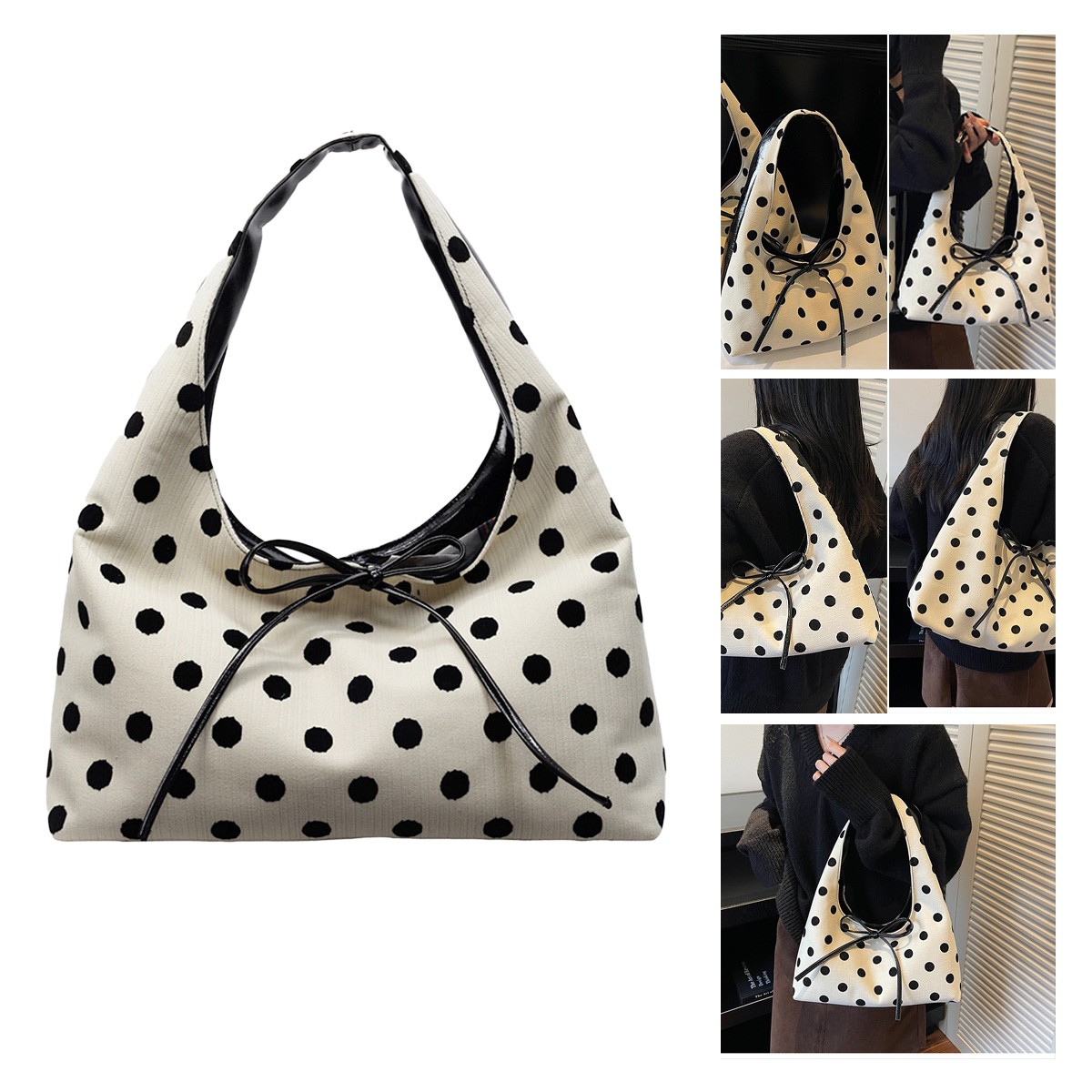 Black and White Polka Dot  Tote Bag 15 in x 11 in