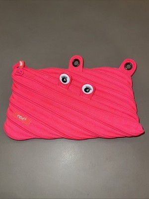 Zipit 9x7 Monster Pencil Pouch Case Neon Hot Pink Zipper Storage for School Used