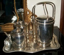 Antico servizio tè caffè metà '900 metallo argentato marchi Macabo Broggi Milano