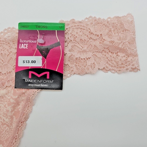 Maidenform Luxurious Lace Thong Panty Size 7 L PINK Paisley Print DMESLT Sexy - Picture 3 of 5