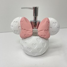 DISNEY MINNIE MOUSE BATHROOM SOAP DISPENSER WHITE WITH PINK BOW W/HEARTS