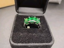 Bella Luce Rhodium over 925 Ring with 3 Green Lab Created Emeralds