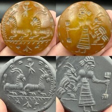 Ancient Roman king with Bird and Deer very rare two sided intaglio agate  bead