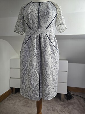 Whistles lace floral dress white grey blue RRP 169 sz 10 Event