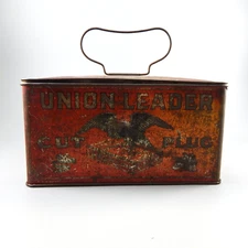 123/2180 Union Leader Cut Plug for Smoking for Chewing Lunch Pail Tobacco Tin -