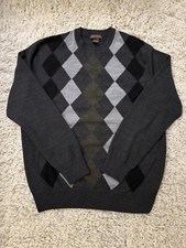 Dockers Men  s Long Sleeve Gray/Green Diamond Argyle Knit Sweater Size L
