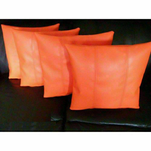 Orange Leather Decor Pillow Cover Set Genuine Soft Lambskin Set