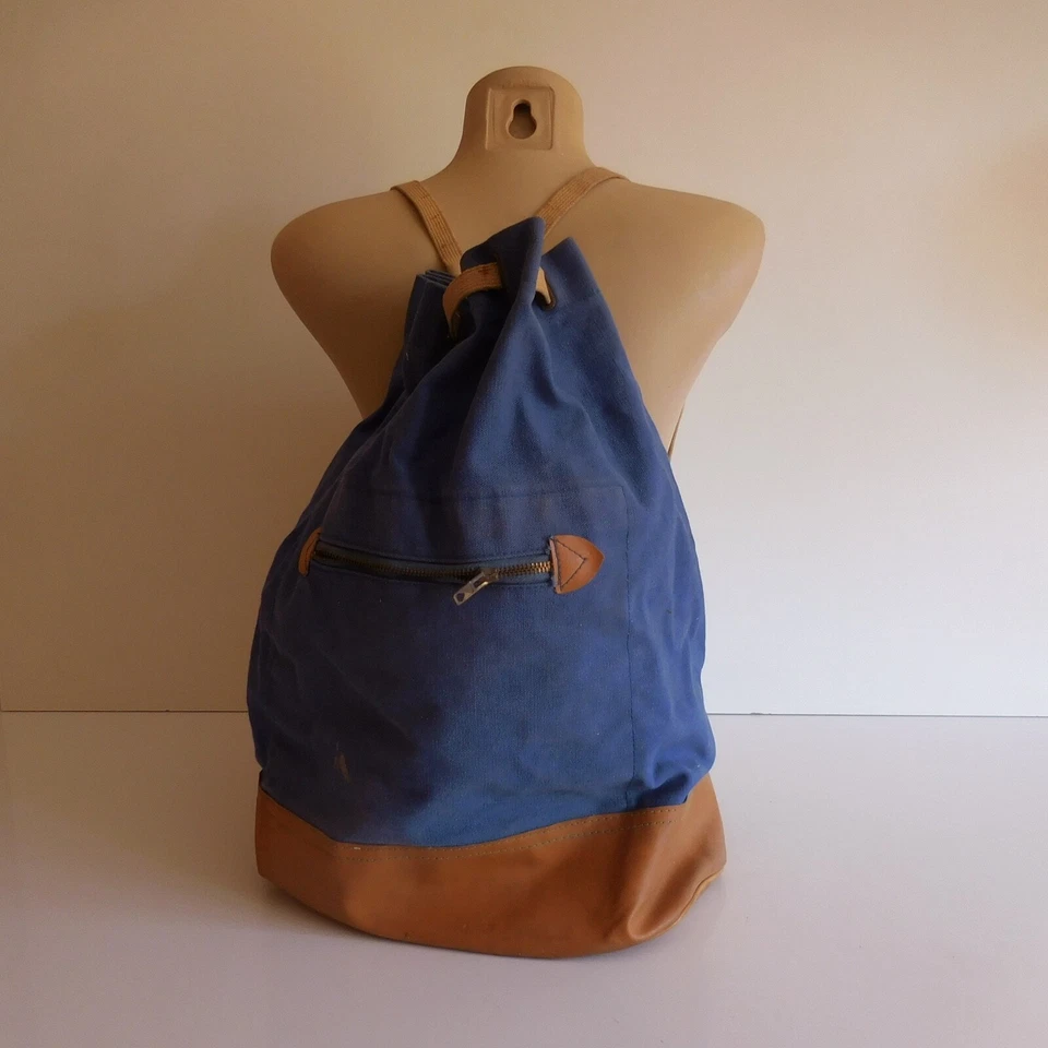 Sac à dos polochon bleu marron vintage adulte unisexe design XXe France N3689 - Photo 1/4