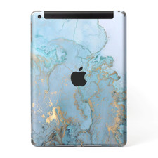 Skins Decal Wrap for Apple iPad 9.7 2017 Teal Blue Gold White Marble Granite