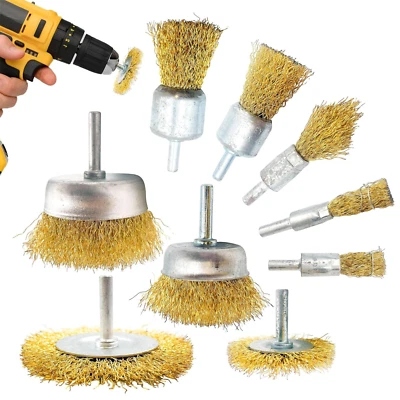 THE DUSTPAN AND BRUSH STORE Wire Brush Set Drill Attachment 9pcs Small Heavy Duty Brass Metal Rust Remover