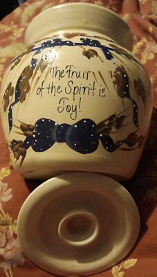 Casey Pottery Hand Turned  Bean Pot W/Lid Perfect! Hearts, Bows & Wheat ''Joy''