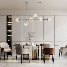 Modern 6-Lights Globe Ceiling Light Pendant Lamp Linear Chandelier  Living Room