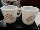 2 VTG milk glass COFFEE CUPS mugs Summer Impressions Pyrex flowers "D" handles