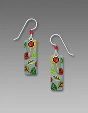 Adajio Earrings Multicolored Leaves Print Column Shiny Silver Leaf Overlay 7812