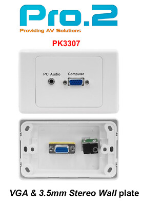 PRO.2 VGA & 3.5MM STEREO WALL PLATE HD9 Female VGA to VGA/3.5mm to 3.5mm PK3307