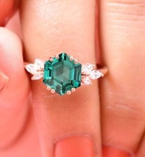 Hexagon 8MM Teal Sapphire Ring Engagement Ring For Women Promise Ring Jewelry
