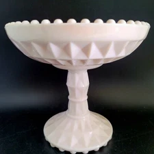 Jeanette Compote  Pedestal Bowl Windsor Shell Pink Milk Glass 5.5 Inches