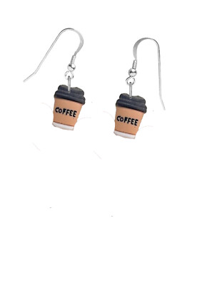 Coffee cup Barista cafe shop  On Hook Earrings Sterling Silver 925 CODECC4