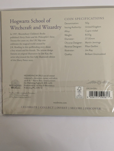 Harry Potter HOGWARTS School Of Witchcraft And Wizardry 50p Coin - Picture 2 of 3