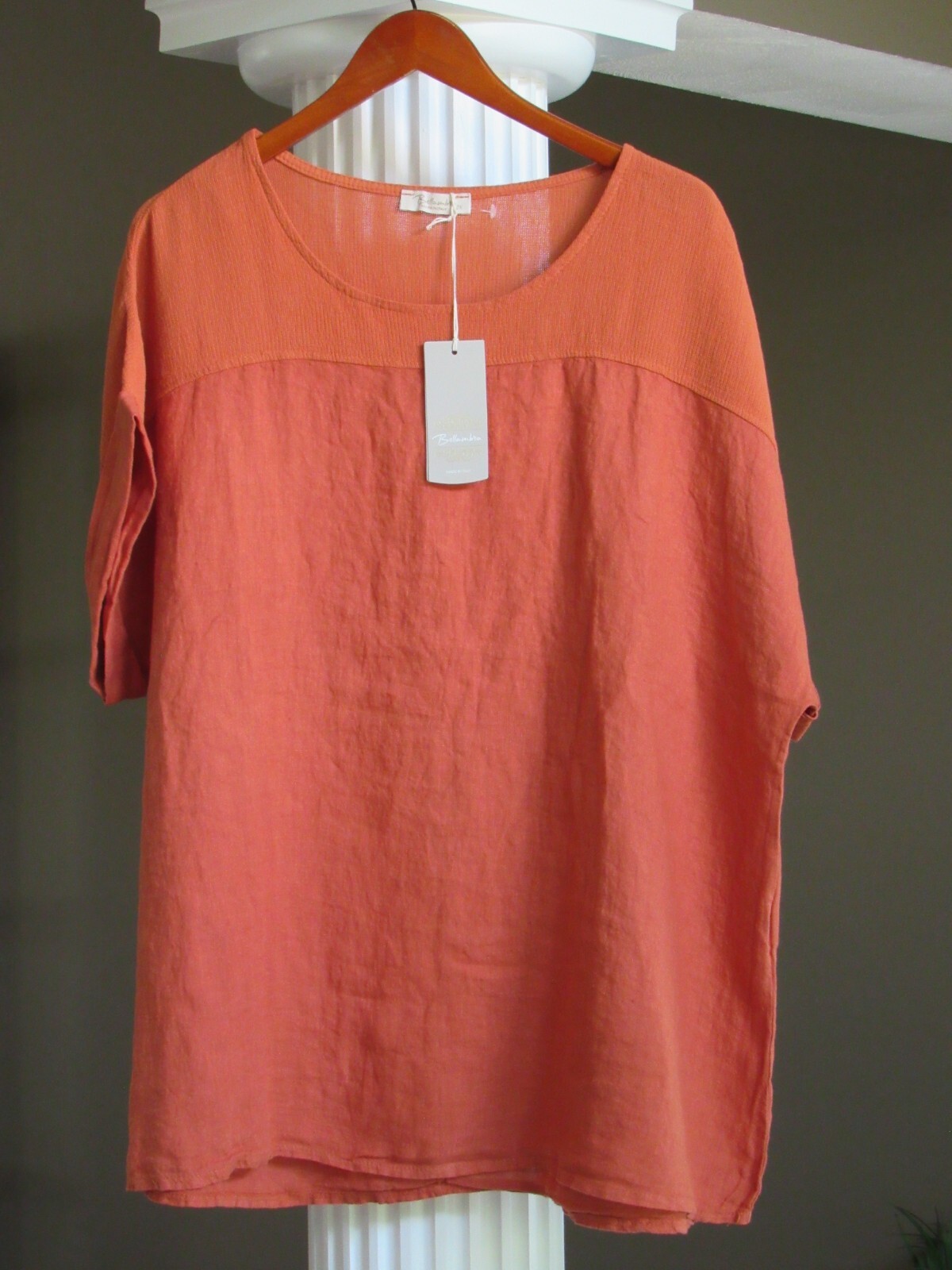 Bellambra Made in Italy Burnt Orange 100 Linen Cap Sleeve Top Shirt