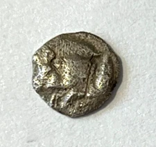 Ancient Greek Silver Coin Mysia, Kyzikos 450-400 BC. Boar w Fish and Lion