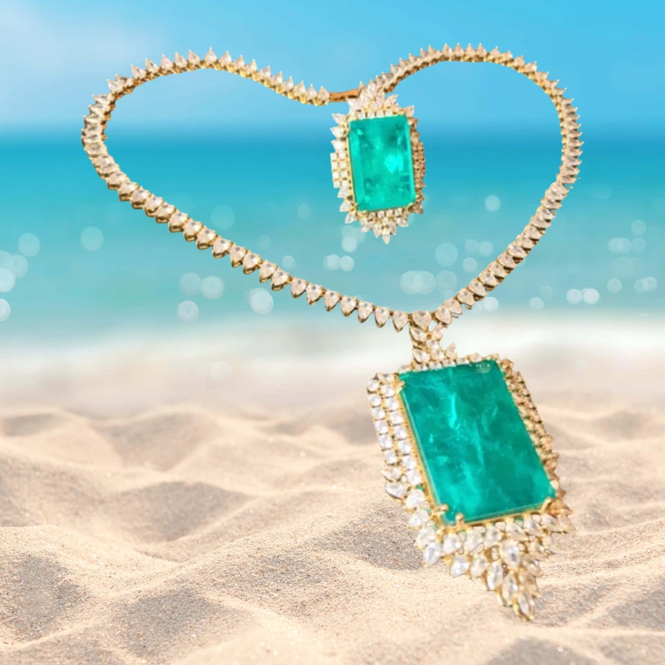 Star Of Hollywood 高端定制小饰品项链,大号翡翠晚领 — 第 3/4 张图片