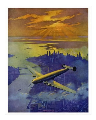 Vintage Flugzeug �ber Stadtbild Wandkunst Urbane Szene Wandkunst