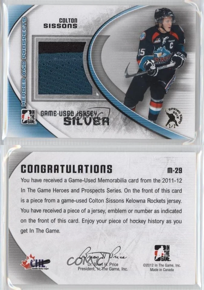 2011 ITG Heroes and Prospects Silver Jersey Spring Expo 1/1 Colton Sissons 2a8 - Image 3 of 3