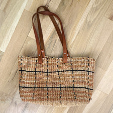Esprit Tan/Black Woven Tote Bag Brown Leather...