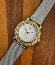 ESQ Esquire Watch Men Swiss Golf Ball Gold Tone Silver Band 36mm New Battery