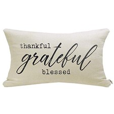 Farmhouse Pillow Covers with Quote 12" x 20" Thankful Grateful Blessed