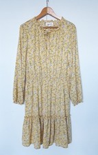 Signify Yellow Floral Midi Dress Size XL Long Sleeve V-Neck Boho Cottage NWT