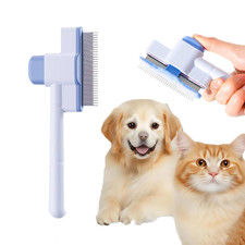 Flea Comb for Cats Dogs Grooming Hair Shedding Dematting Brush Press Blue