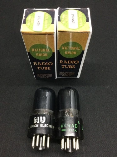 GREAT PAIR NATIONAL UNION 6SN7GT Black Glass VINTAGE Audio VACUUM TUBES F.9448