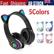 Kids Children Headphones Wireless Bluetooth Headset RGB Lights Cat Ear Gifts