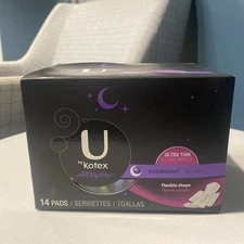 U by Kotex All Nighter Ultra Thin 14 Count Pads New Sealed