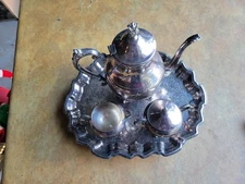 Vintage F B Rogers Silver-Plate 4 Pc Coffee Tea Service Set Tray Cream Sugar Pot
