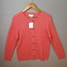 Appleseed's Cotton Blend Cable Knit Cardigan Salmon Women L Cottage Academia