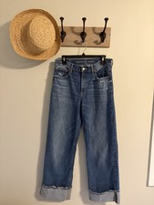 American Eagle Stovepipe cuffed Jeans High Rise Distressed Blue Medium Wash NWT