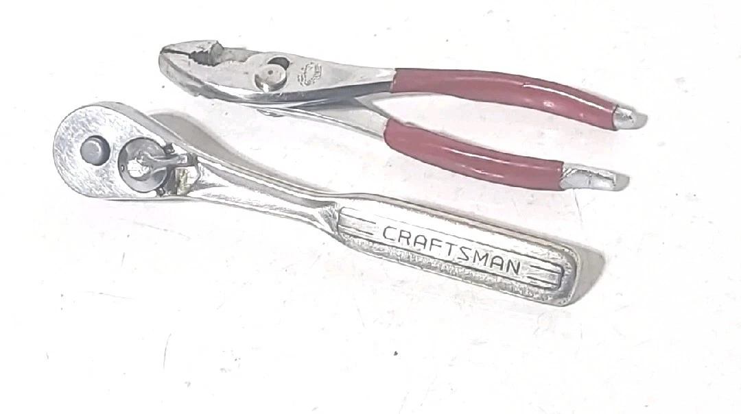 Vintage Craftsman 3/8" Drive -V- Quick-Release Ratchet 43784 & Sears Pliers Tool