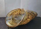 Vtg MCM Art Glass Tortoiseshell Shaped Folded Bowl 12in Leopard Murano Style 5lb