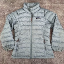Girl's Patagonia Pastel Blue Down Puffer Zip Up Sweater Coat Jacket Sz M 10 