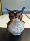 Art Glass Murano Brown Blue Owl Figurine