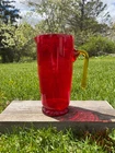 Blenko Ruby Red Hand Blown Art Glass Pitcher 9” tall