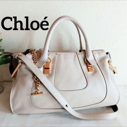 Chloe Hand Shoulder Bag Tote Purse 2way HAYLEY Leather Off White Authentic