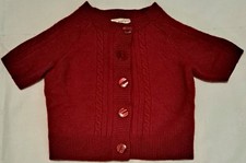 Vintage Ann Taylor Loft Kids Button Up Cartigan Sweater Red M Cable Wool Blend