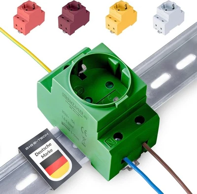 B+G E-TECH Einbau Schuko Steckdose für Hutschiene / Zählerschrank , Einbausteckdose "GRÜN"