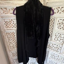 Karen Kane Women’s L Black Faux Fur Collar Draped Vest Made in USA