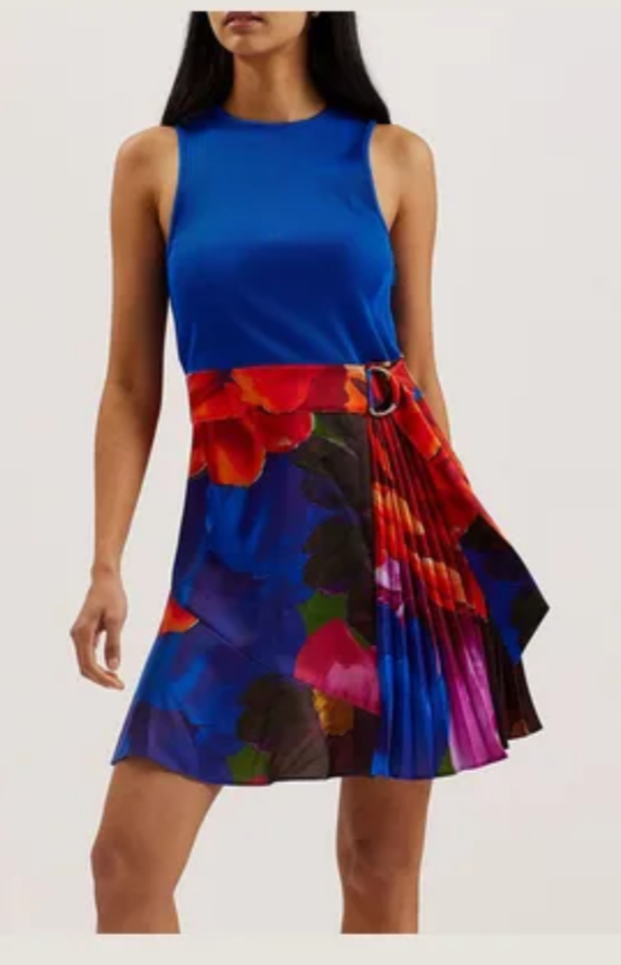 TED BAKER Womens Dress TB 2 UK 10 Sandiy Blue Floral Print Sleeveless Mini NEW